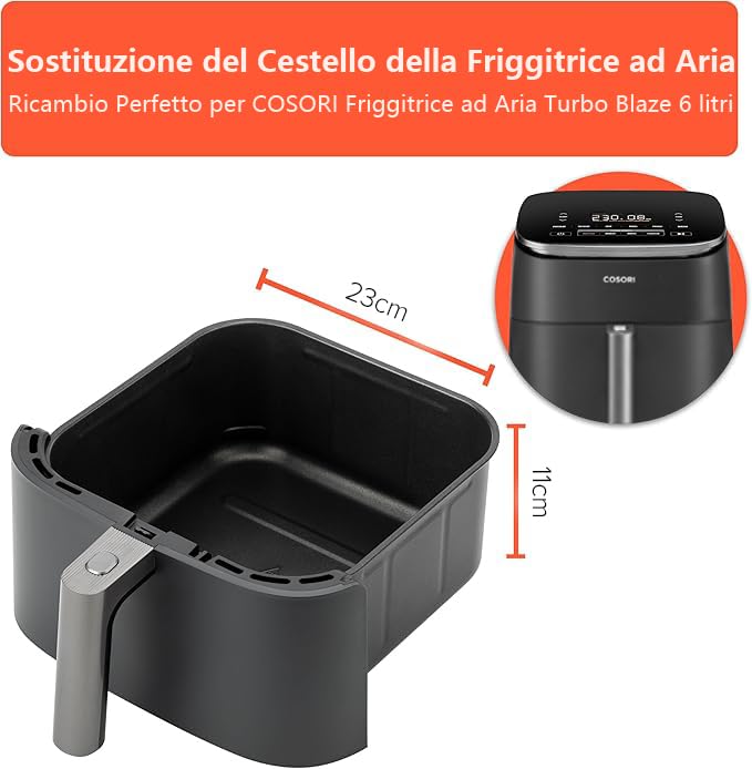 COSORI Friggitrice ad Aria Turbo Blaze 6L Cestello Originale, Accessori di Ricambio per Air Fryer ‎CAF-DC601-KEU, Antiaderente, Lavabile in Lavastov - 2