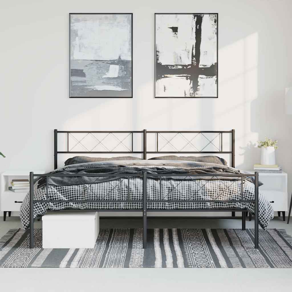 Estructura de cama sin colchón con estribo, de metal negro, para dormitorio, 193 × 203 cm - 3