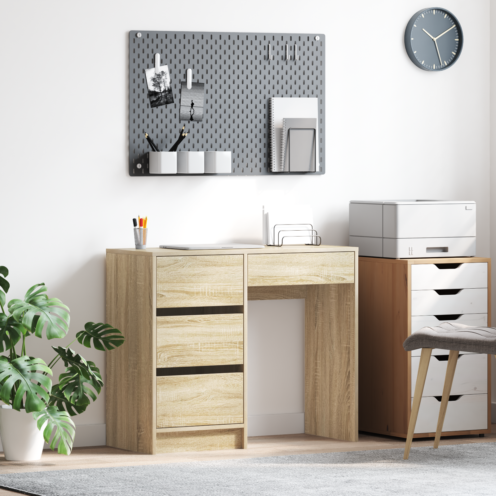 Vidaxl Escritorio De Escritura De Roble Sonoma Roble Sonoma Particle Board Beige , Leroy Merlin