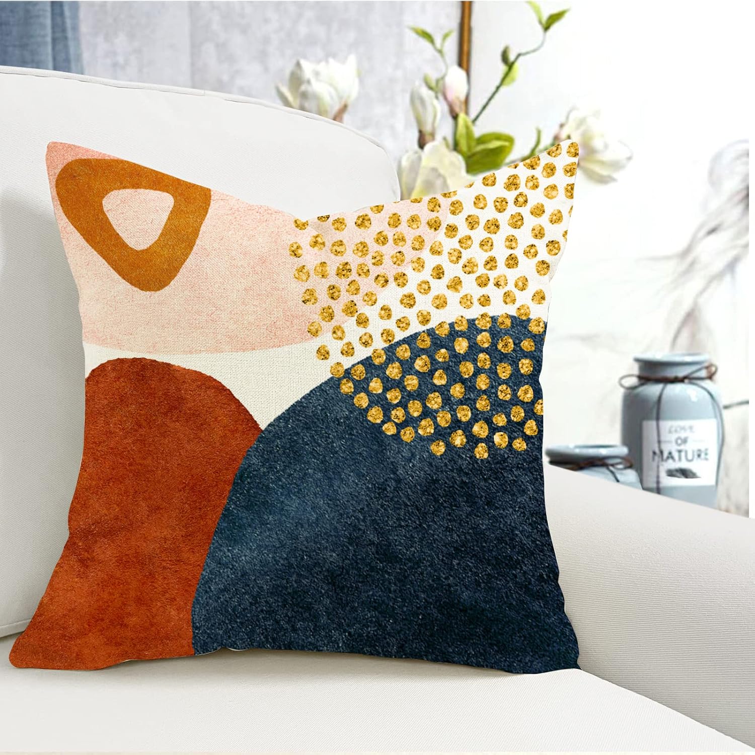 Housse Coussin 40x40 Lot de 4 Coussins Décoratifs Motif Géométrique Lot de Coussin Canapé en Lin pour Salon Chambre taie Oreiller d'Extérieur 40 x 40 - 5