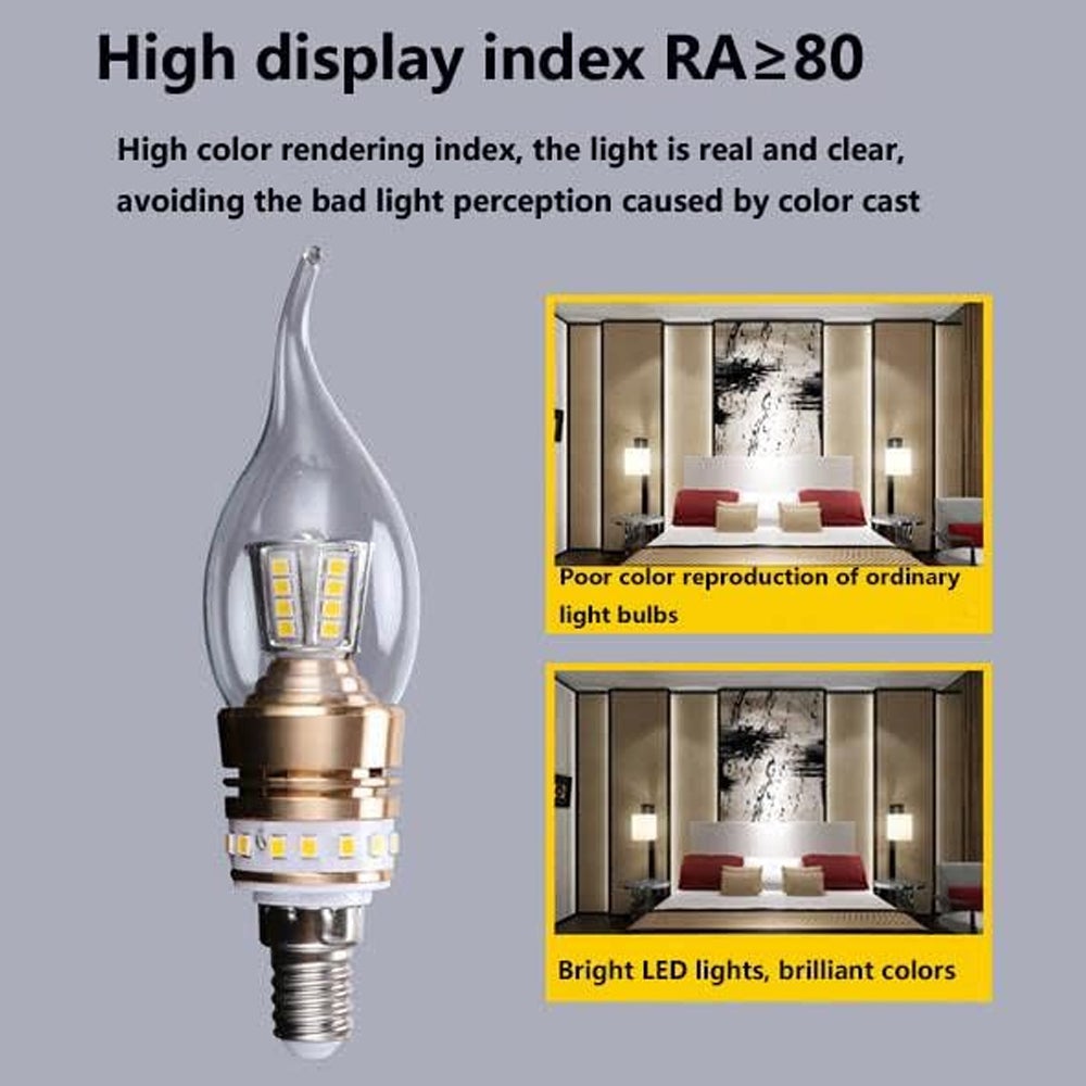 6 pièces E14 8W LED petites ampoules à vis, lumière blanche 6000K, Non variable, ampoules de lustre modernes de luxe, forme de flamme AC 240V - 4