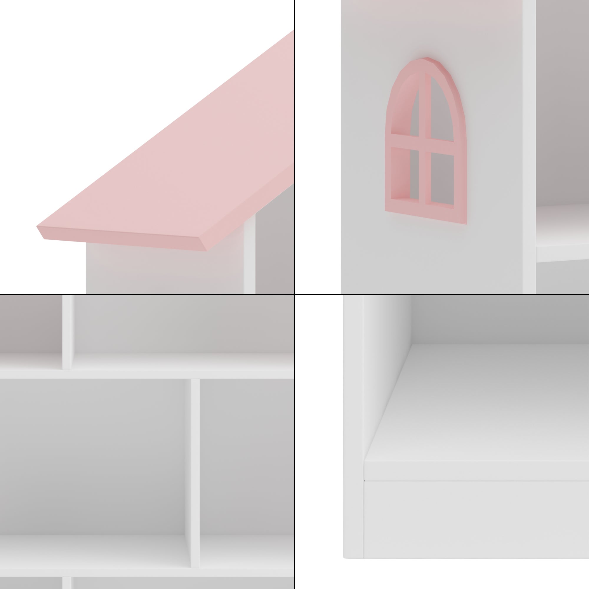 Prateleira infantil Vipsali em forma de casa MDF 107x83x30cm - Branco / Rosa [en.casa] - 6