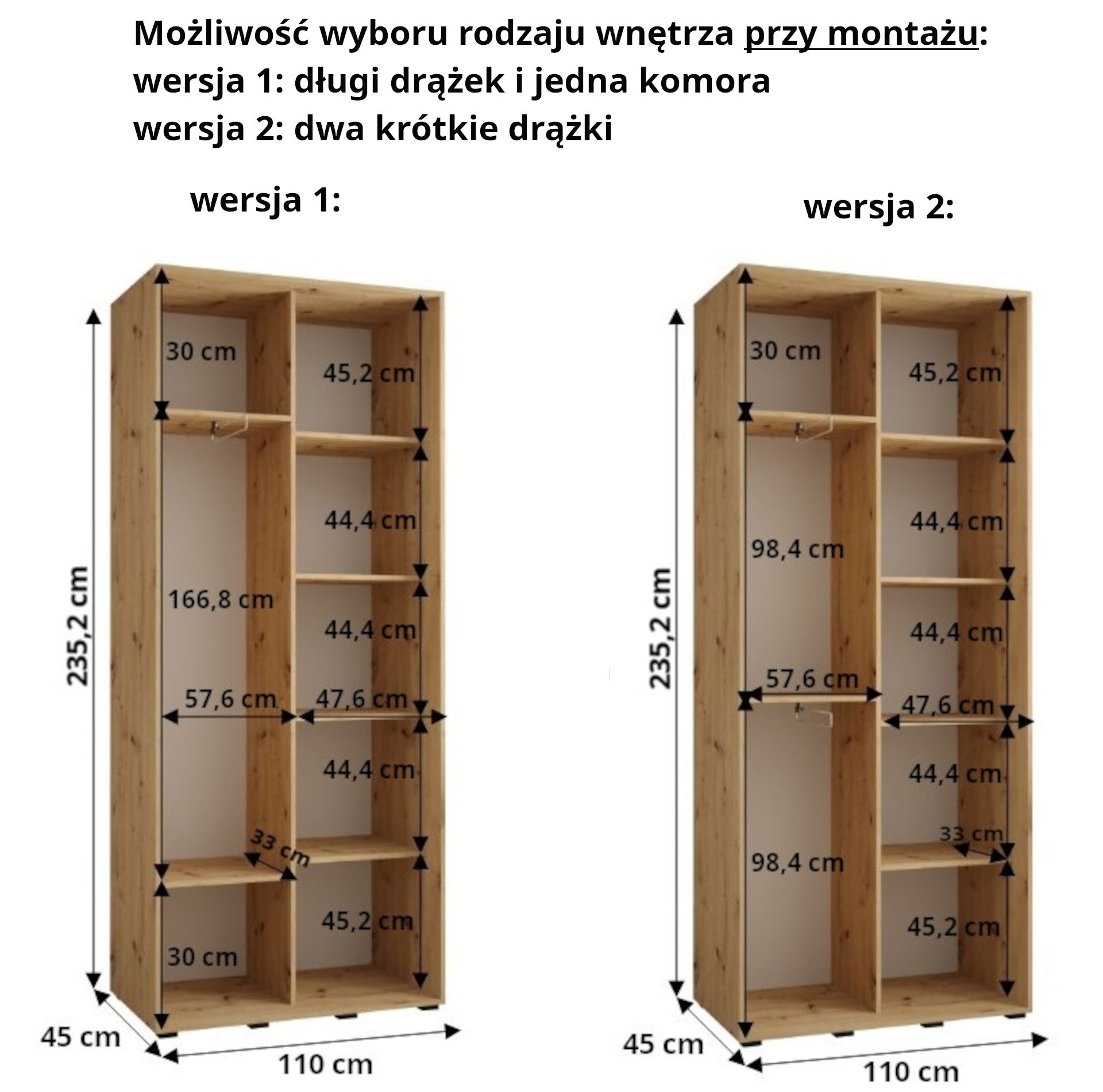 Szafa przesuwna z lustrem wysoka Lanko 2 110 x 45 x 235,2 cm czarny + czarny + lamele artisan - Abiks Meble - 5