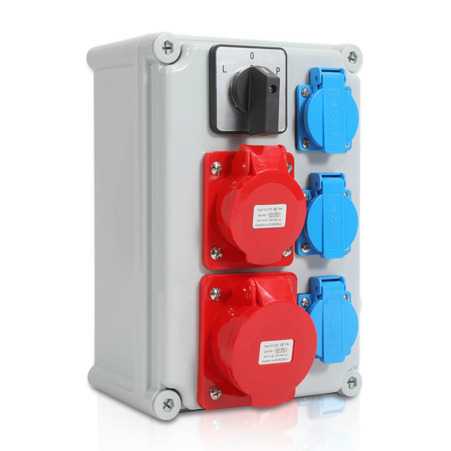 Szafka budowlana ścienna Panel elektryczny jednofazowy Rozdzielnica Schuko CEE 1X32A 1X16A 3x230V z łącznikiem krzywkowym