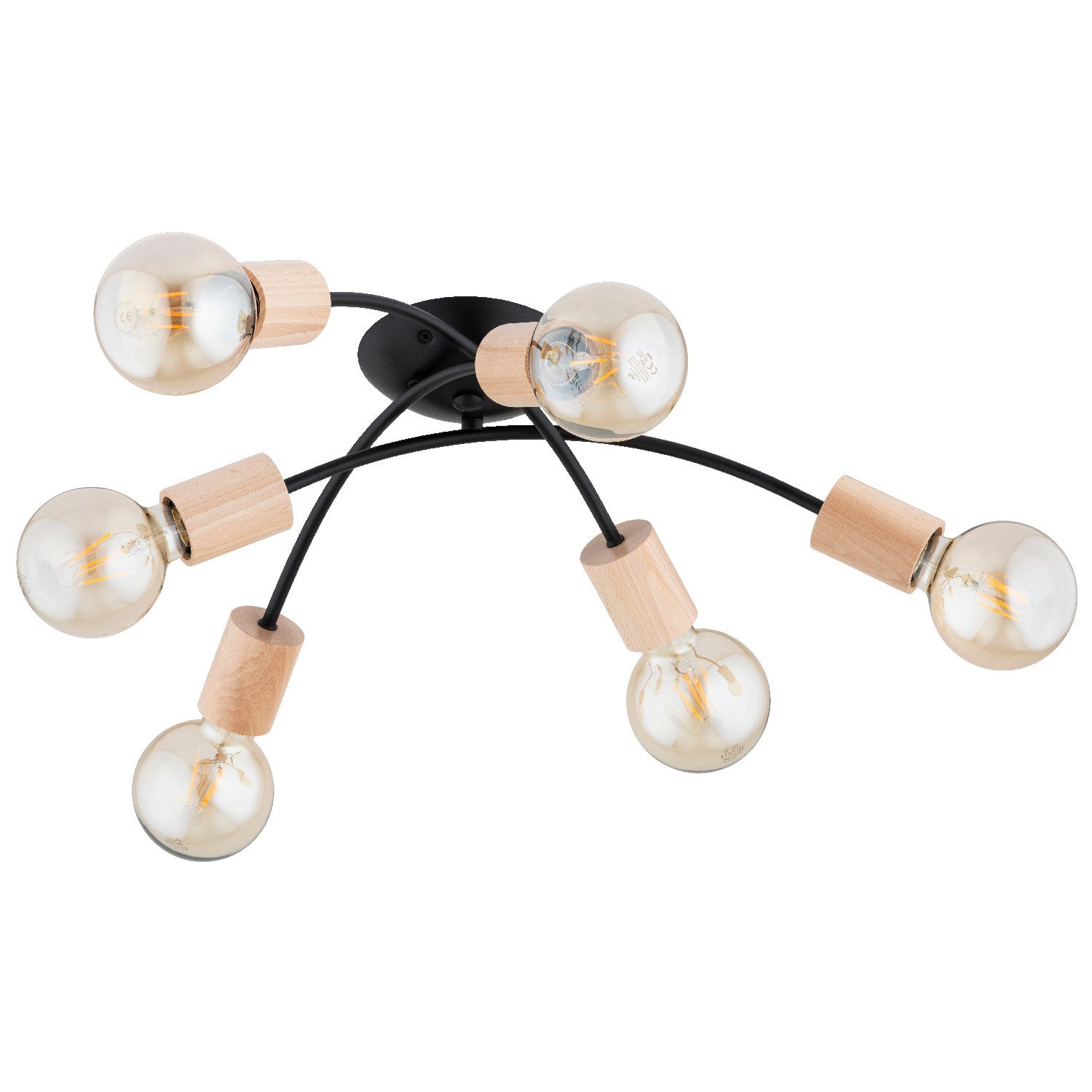 Lampa sufitowa wisząca Sedna czarna-jasne drewno 6xE27x15W wym: 16 x 52 x 52 cm metal Alfa