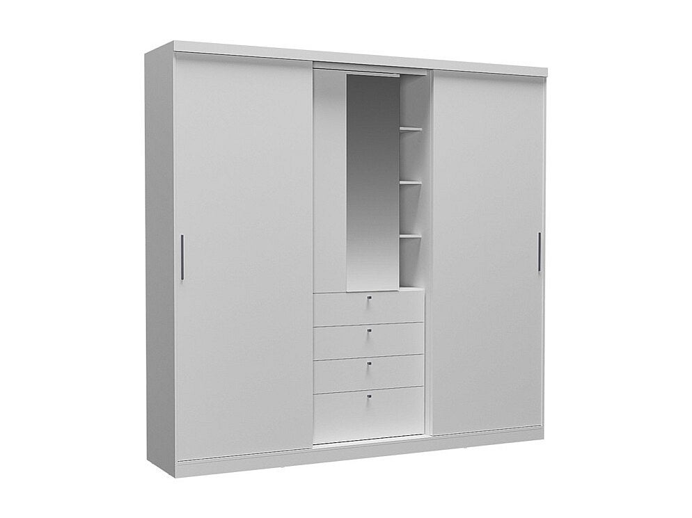 Armoire 2 portes coulissantes - Miroir et tiroirs - L240cm - Coloris : Blanc - BODIL - 2