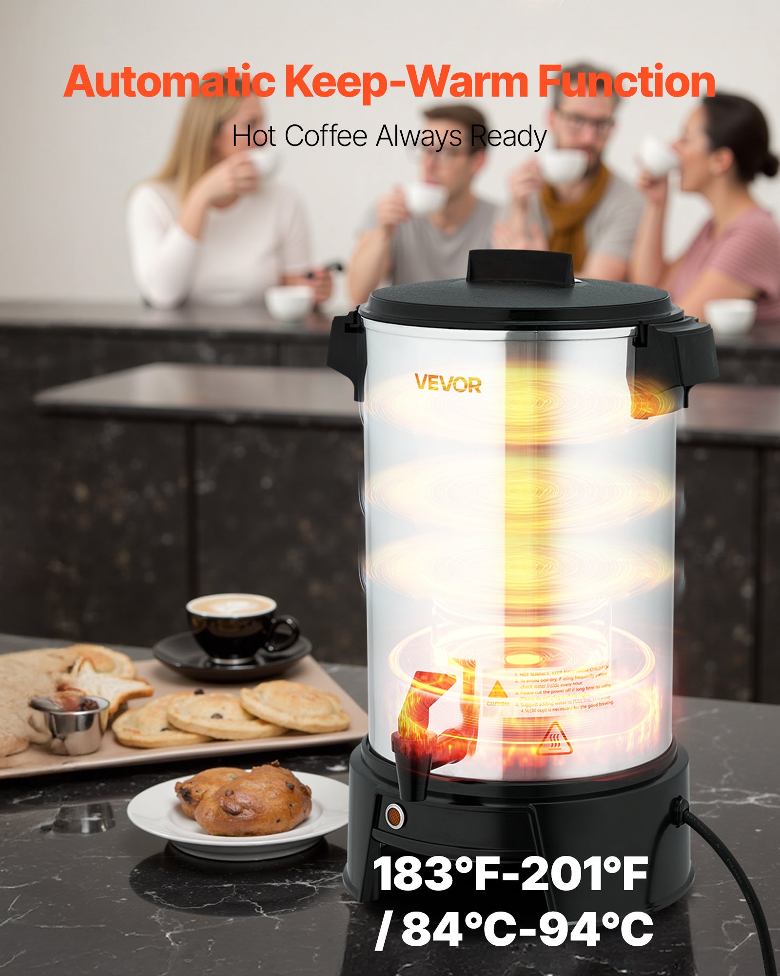 Percolateur Café VEVOR 4,5 L 30 Tasses, avec Robinet Anti-goutte, Infusion Rapide, Contrôle Automatique de la Température, pour Restauration Bar Café - 4