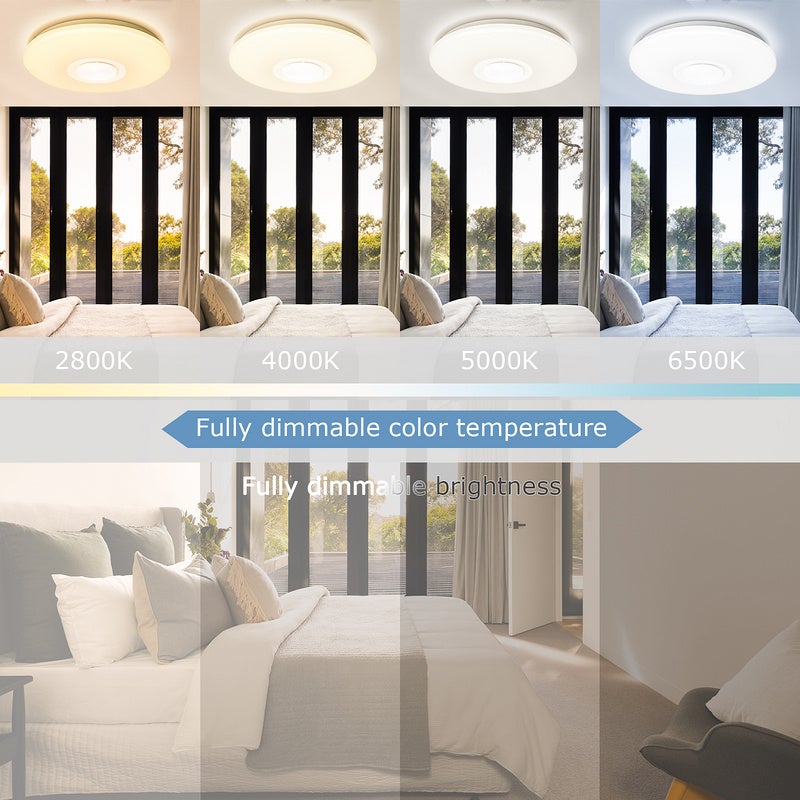 Lustre de plafond LED 36W avec effet ciel étoilé pour la salle de bains, lampe de bain, musique Bluetooth et télécommande - 5