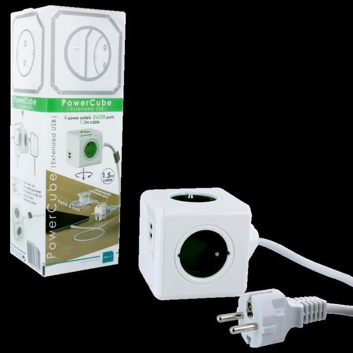 Bloc 4 prises câble 1.5M - 2 chargeurs USB - 6