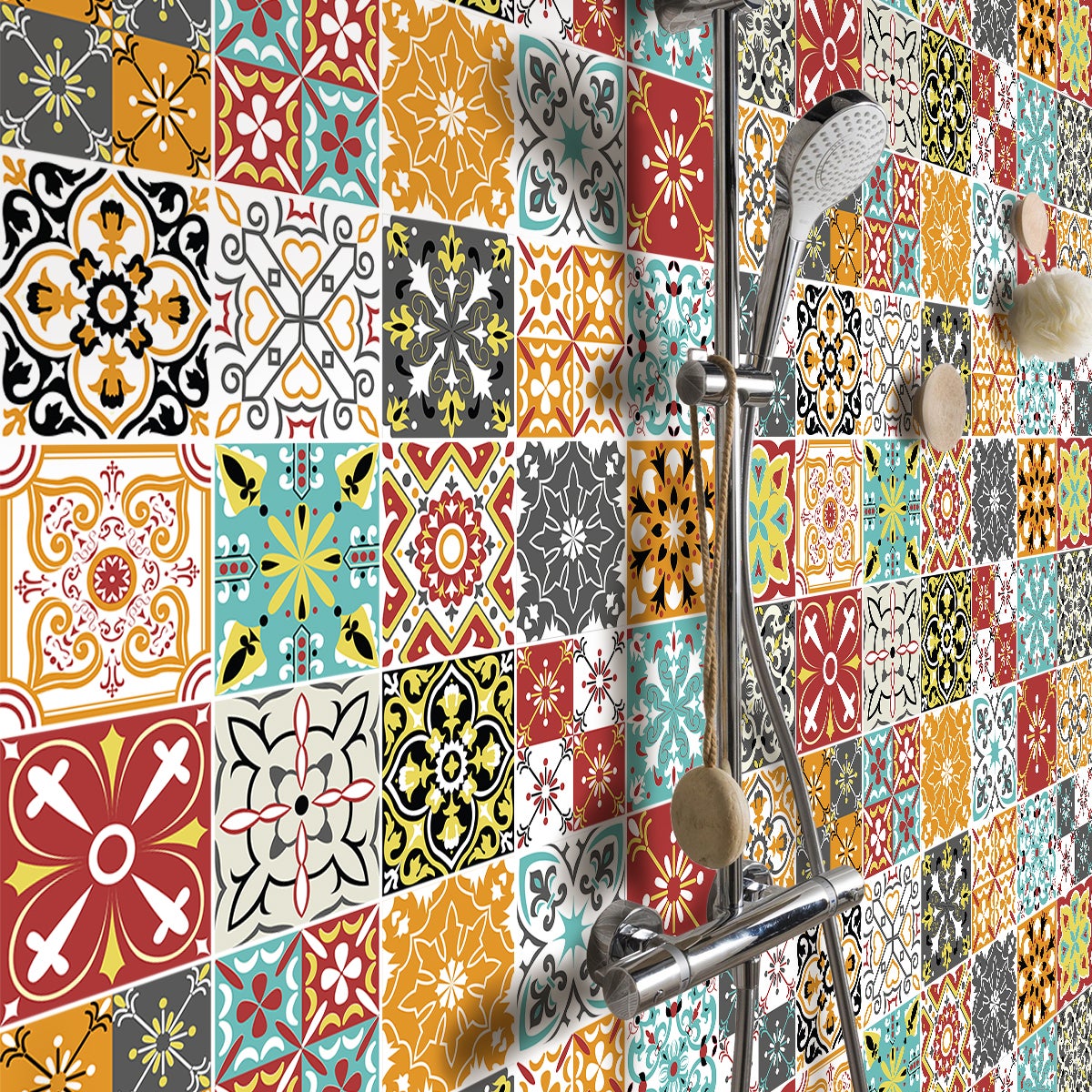 24 vinilos azulejos oriana - adhesivo de pared - revestimiento sticker mural decorativo - 24stickers20x20cm