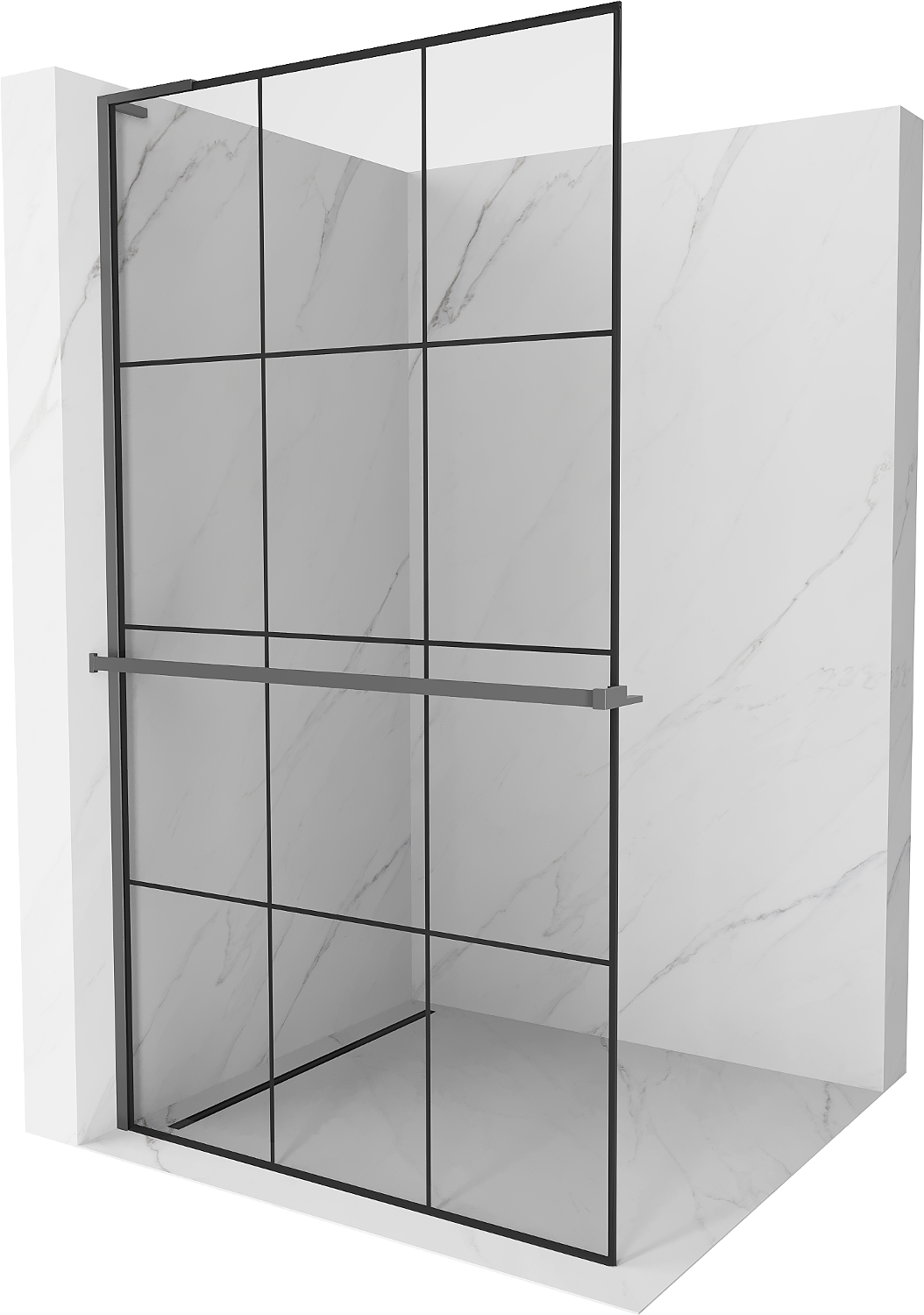 Mexen Kioto+ L ścianka prysznicowa z półką Walk-in 100 x 200 cm, czarna kratka, gun metal - 800-100-123-95-77