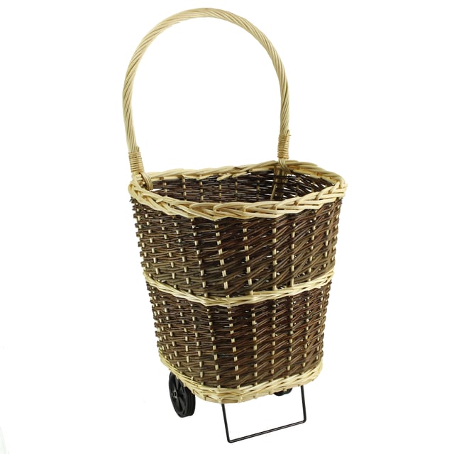 Chariot à bûches en osier 46x38x43 cm sur roulettes - Panier de rangement pour bois de chauffage intérieur et cheminée