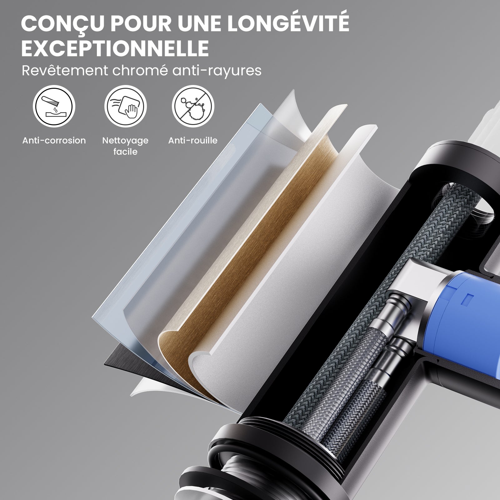 Cecipa max Mitigeur Cuisine avec Douchette Extractible Rotatif à 360°Robinet Cuisine avec 2 Modes de Pulvérisation Robinet Evier Inoxydable Noir - 5