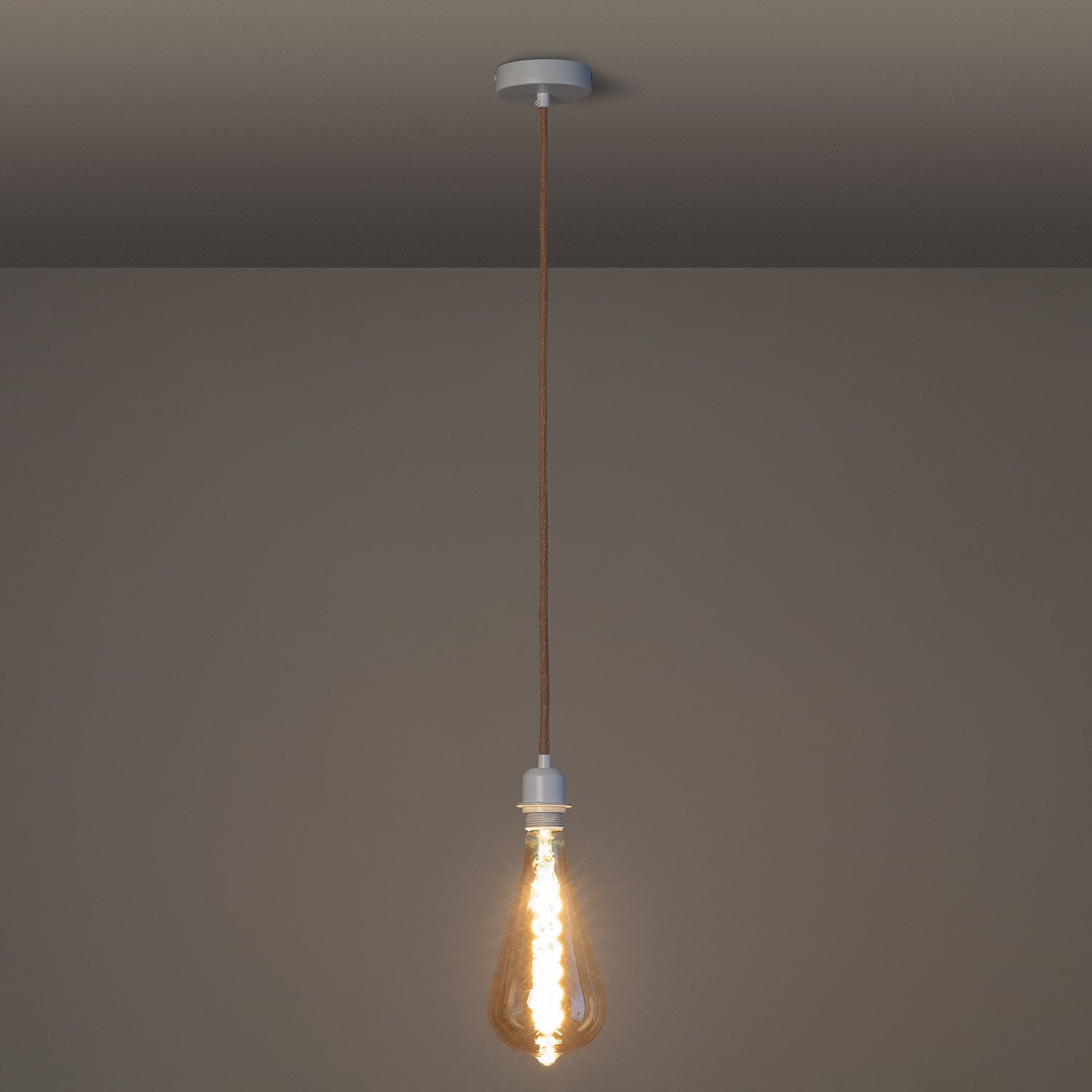 Support à Douille pour Lustre Suspension | Câble Textile 1.5m | Douille E27 | IP20 Intérieur | Diamètre 100mm | Corde Naturelle et Blanche, - 7