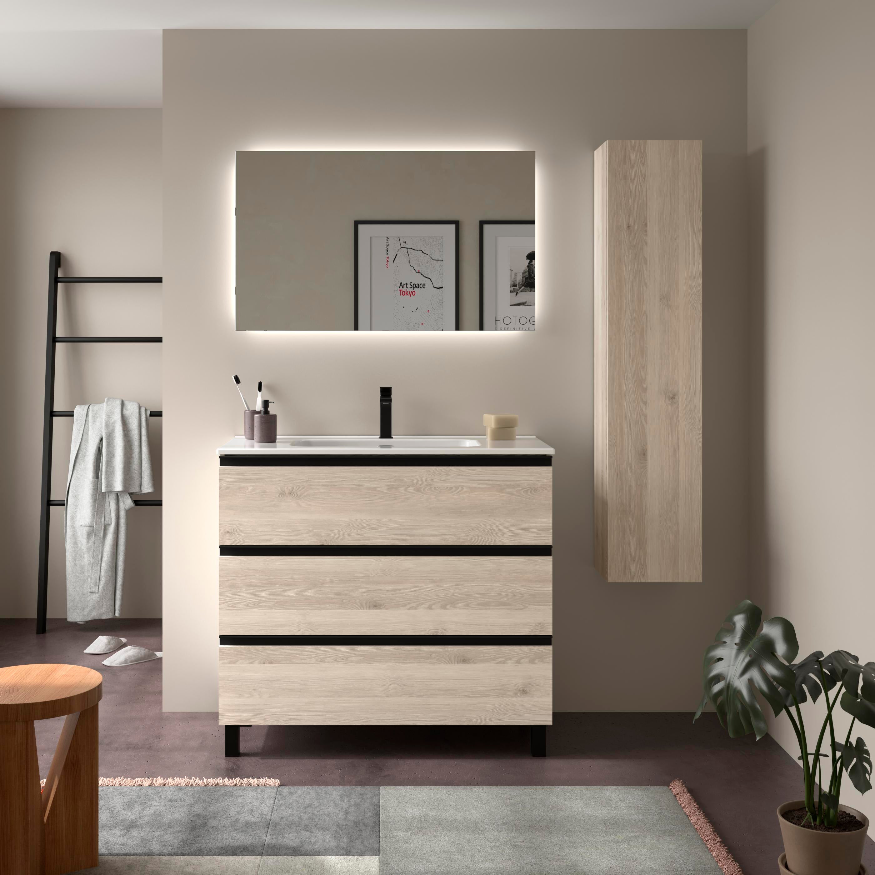 Mueble de Baño BEQUIA METAL Natural 100cm 3 cajones Lavabo 1 poza ...