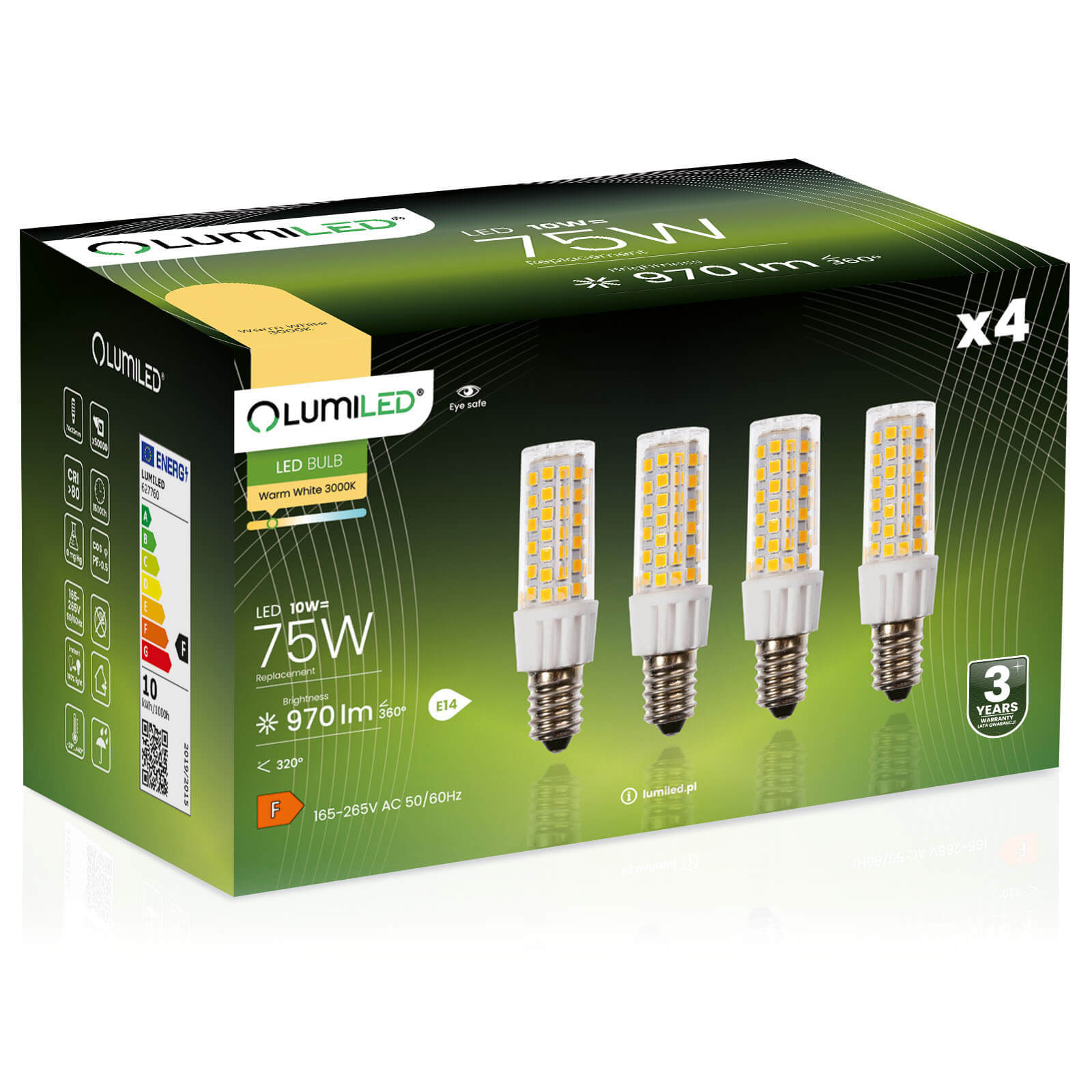 4x Żarówka Lumiled LED E14 Tubularna T25 10W = 75W 970lm 3000K Ciepła 320st
