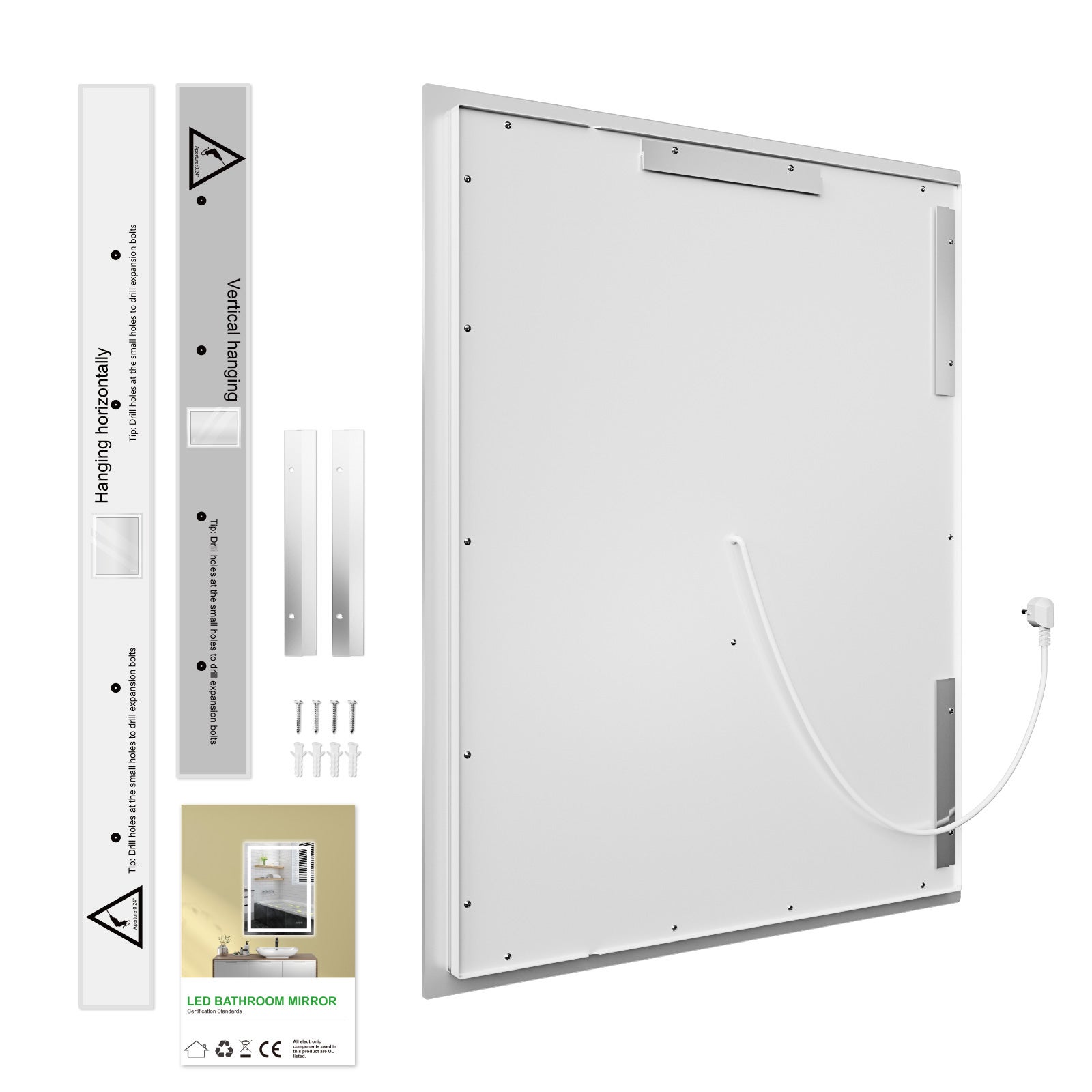 Espejo con Sensor LED, Espejo de Tocador de Inducción, Iluminación Regulable, IP64, Vertical/Horizontal para Baño (80x60cm), Plateado - 9