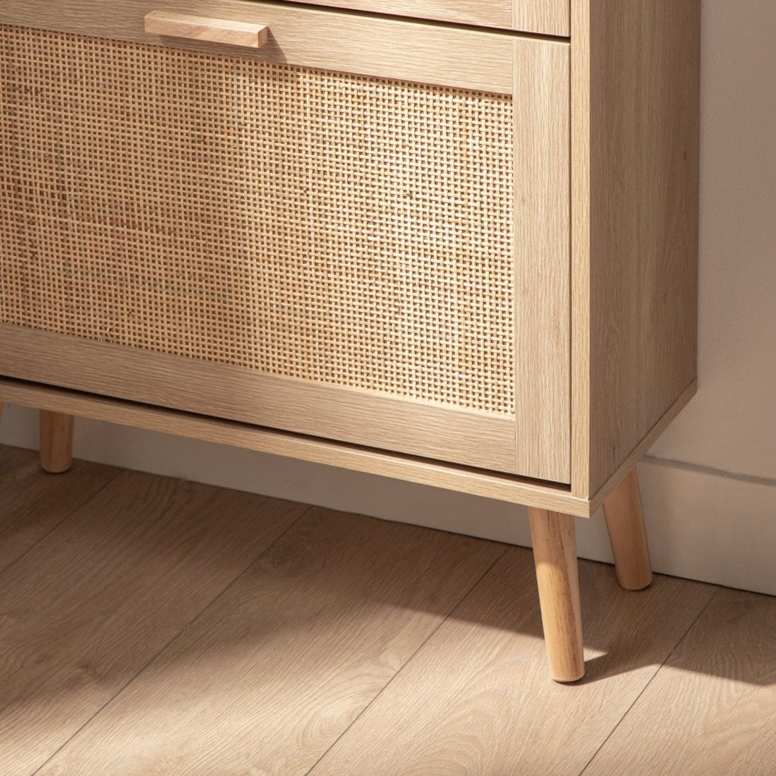 Scarpiera stretta in legno naturale e rattan naturale Tahiti - 8