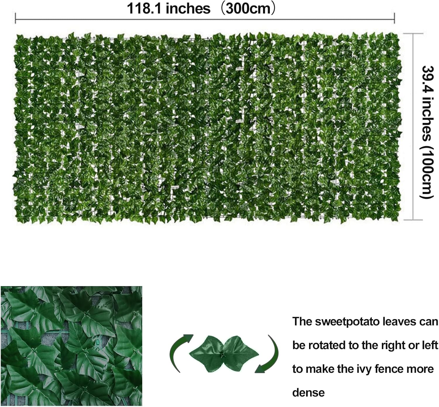 Tela de Privacidade de Hera Artificial - Painéis Decorativos de Vedação-Viva 1x3m para Jardim, Varanda e Exterior - Folhas Naturais Sintéticas - 4