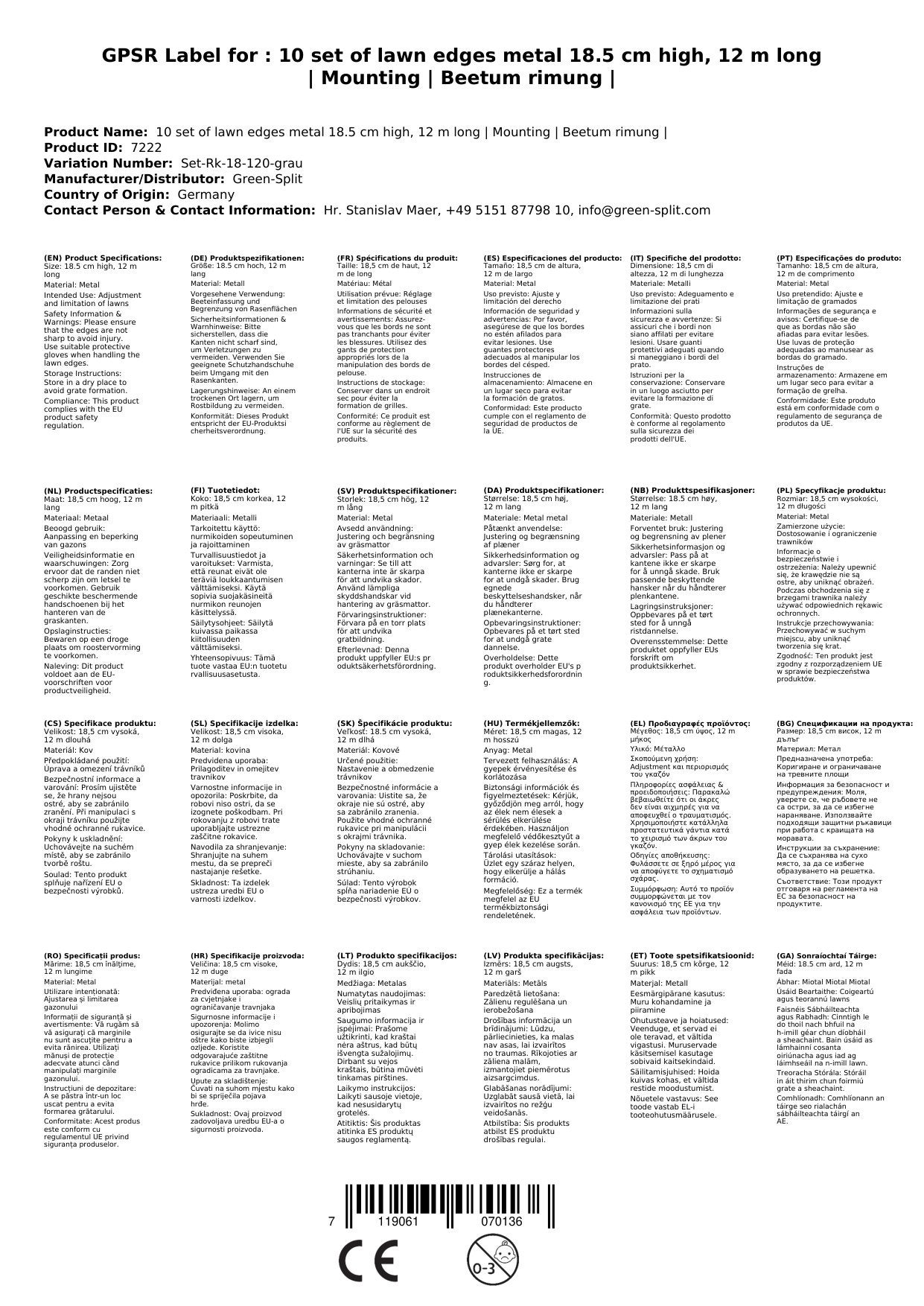 Jeu de 10 Bordure de Jardin en métal 18,5cm x 120cm, gris | Bordure Jardin | Bordures de Jardin - 4