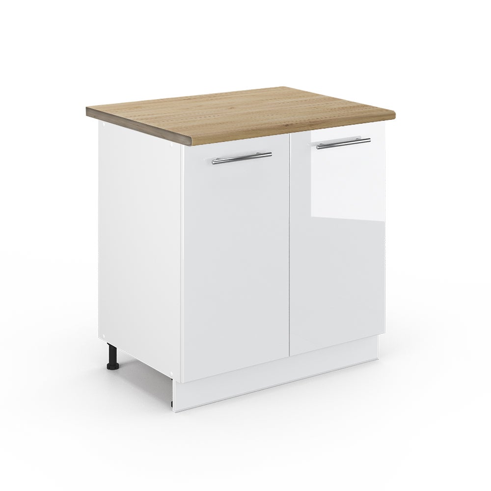 Vicco Szafka pod zlew Fame-Line, Biały wysoki połysk, 80 cm z półką, BP Dąb