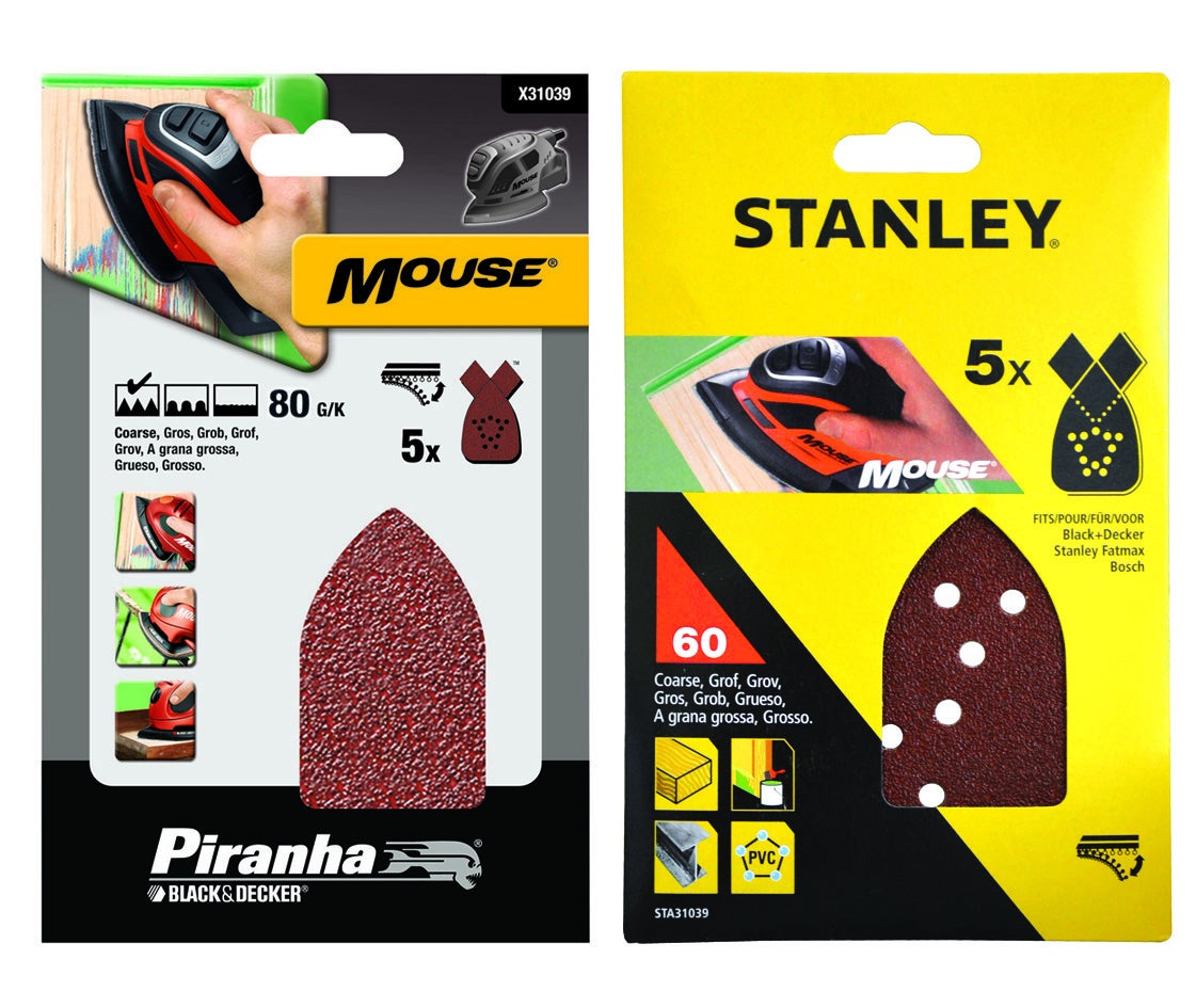 Stanley 5 abrasifs corindons qualité supérieure Mouse grain 80 STA31004-XJ - 5
