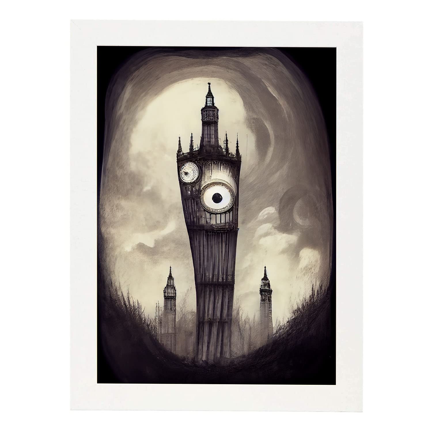 Nacnic lámina big ben sensible al estilo de t burton ilustraciones de monumentos ciudades paises inspiradas en arte gótico diseño y a3 marco blanco