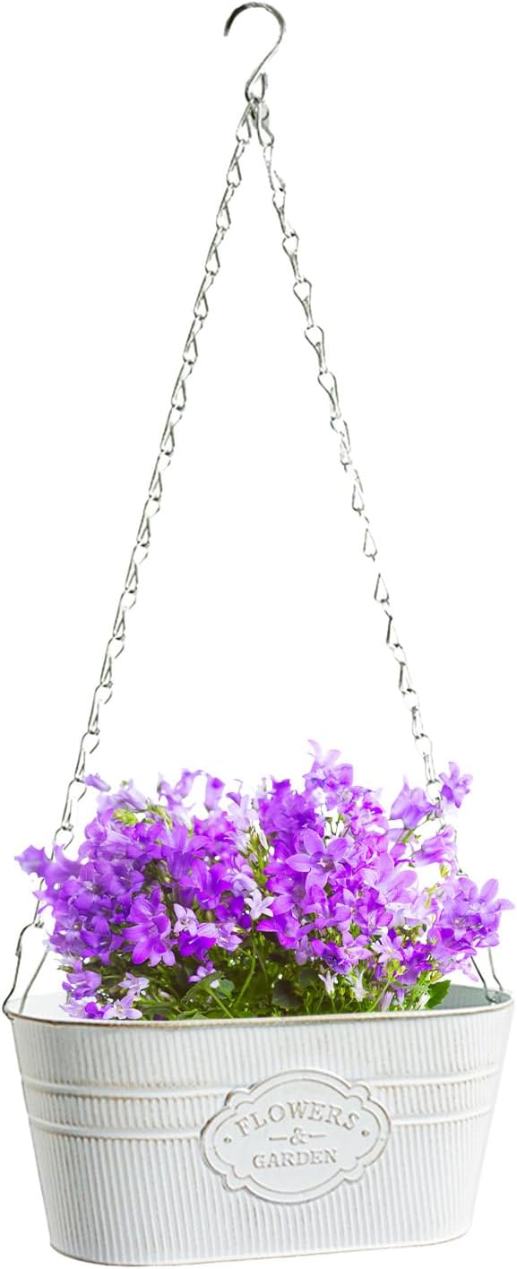 Doniczka wisząca z kutego żelaza o średnicy 27 cm, odpowiednia do ogrodu balkonowego – rustykalna, dekoracyjna