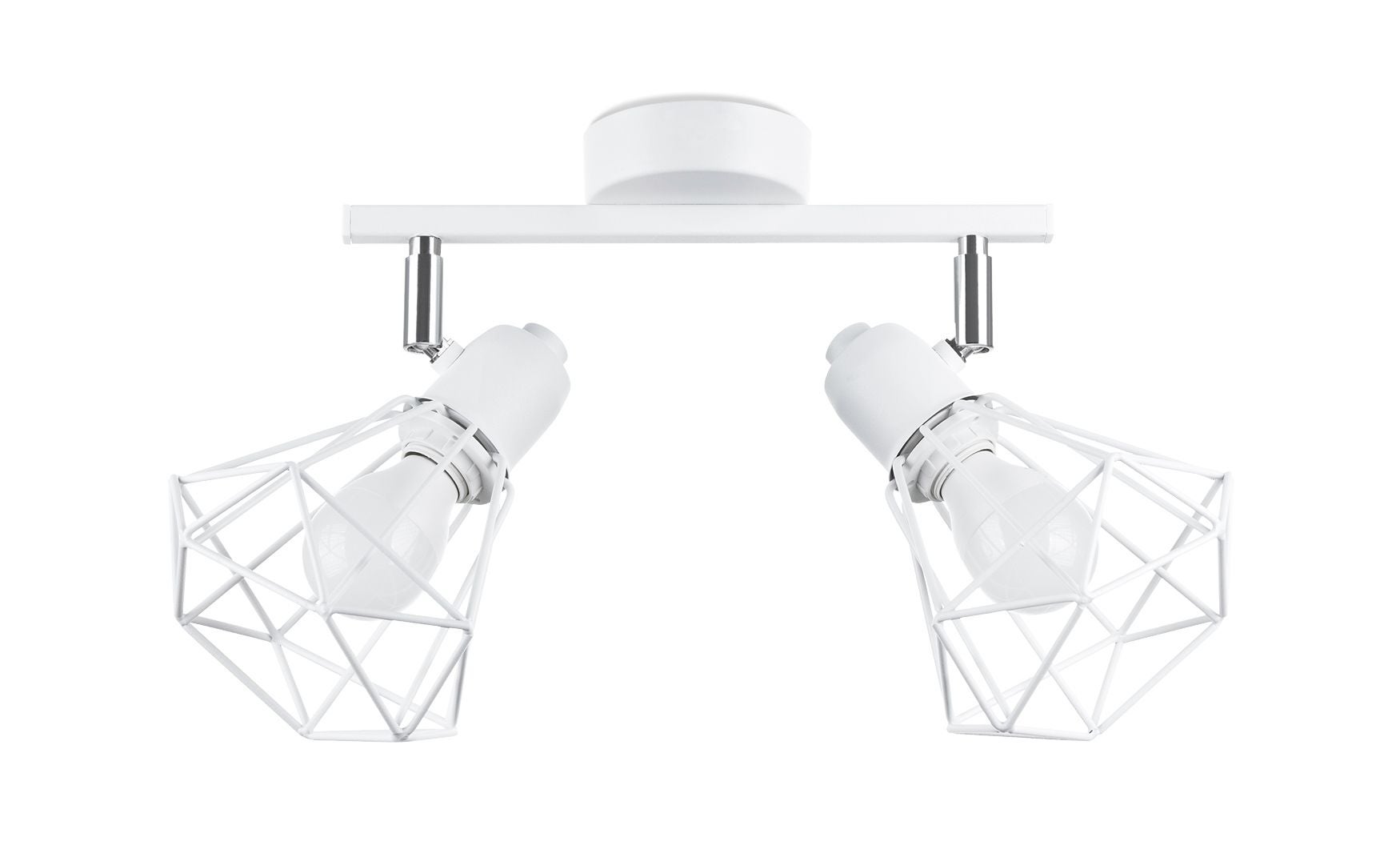 Plafonnier Burkal, Lampe De Plafond En Métal Noir-Chrome, 2 Flammes