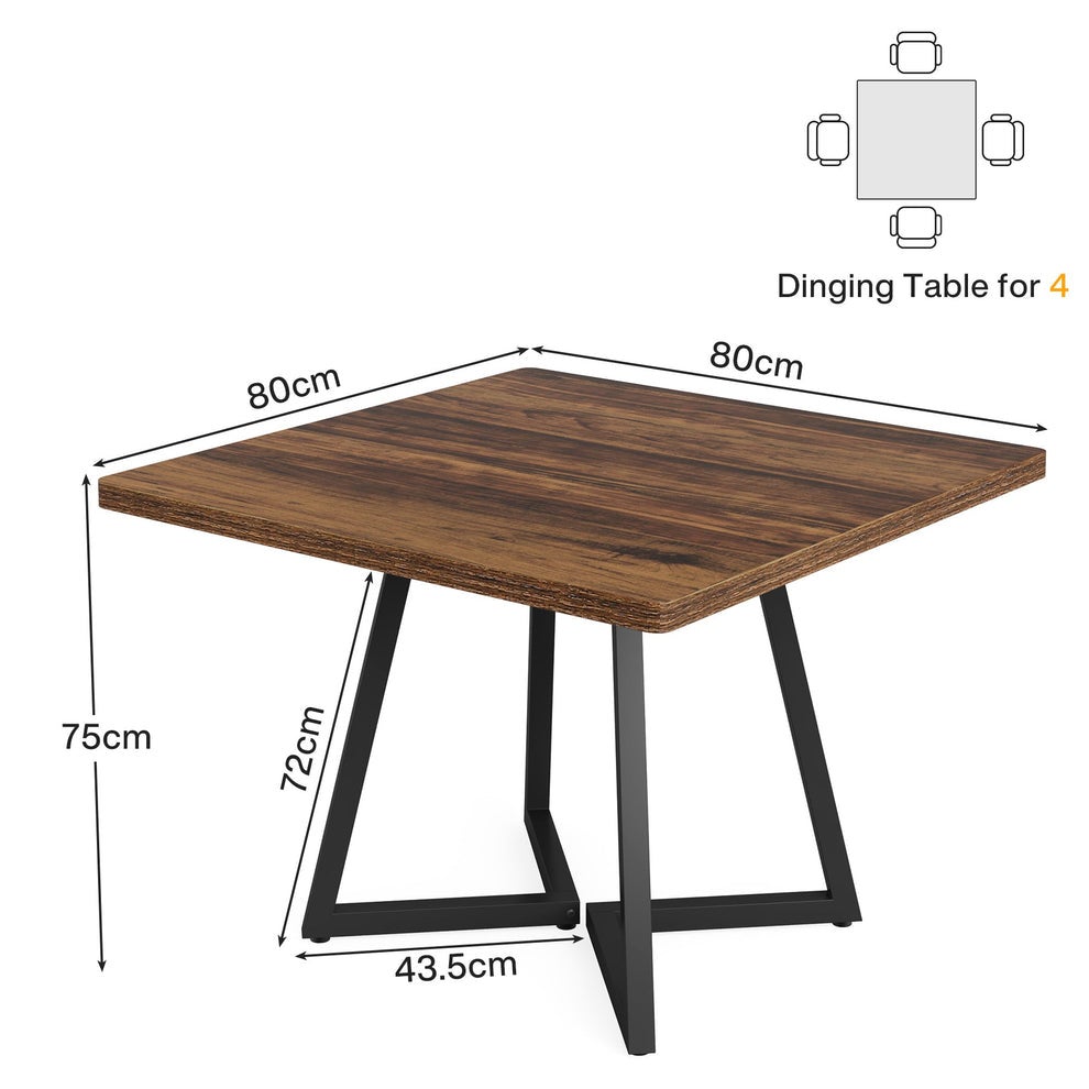 Tribesigns Table de Cuisine pour 4 Personnes, Table de Salle à Manger Petite avec Pied métallique de Style Industriel, 80 x 80 x 75 cm, Marron - 9