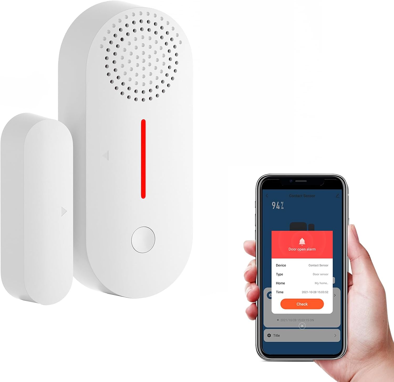Bezprzewodowy alarm domowy, czujnik drzwi WiFi ze zdalnym sterowaniem APP, alarm świetlny, timer, nie wymaga koncentratora, działa