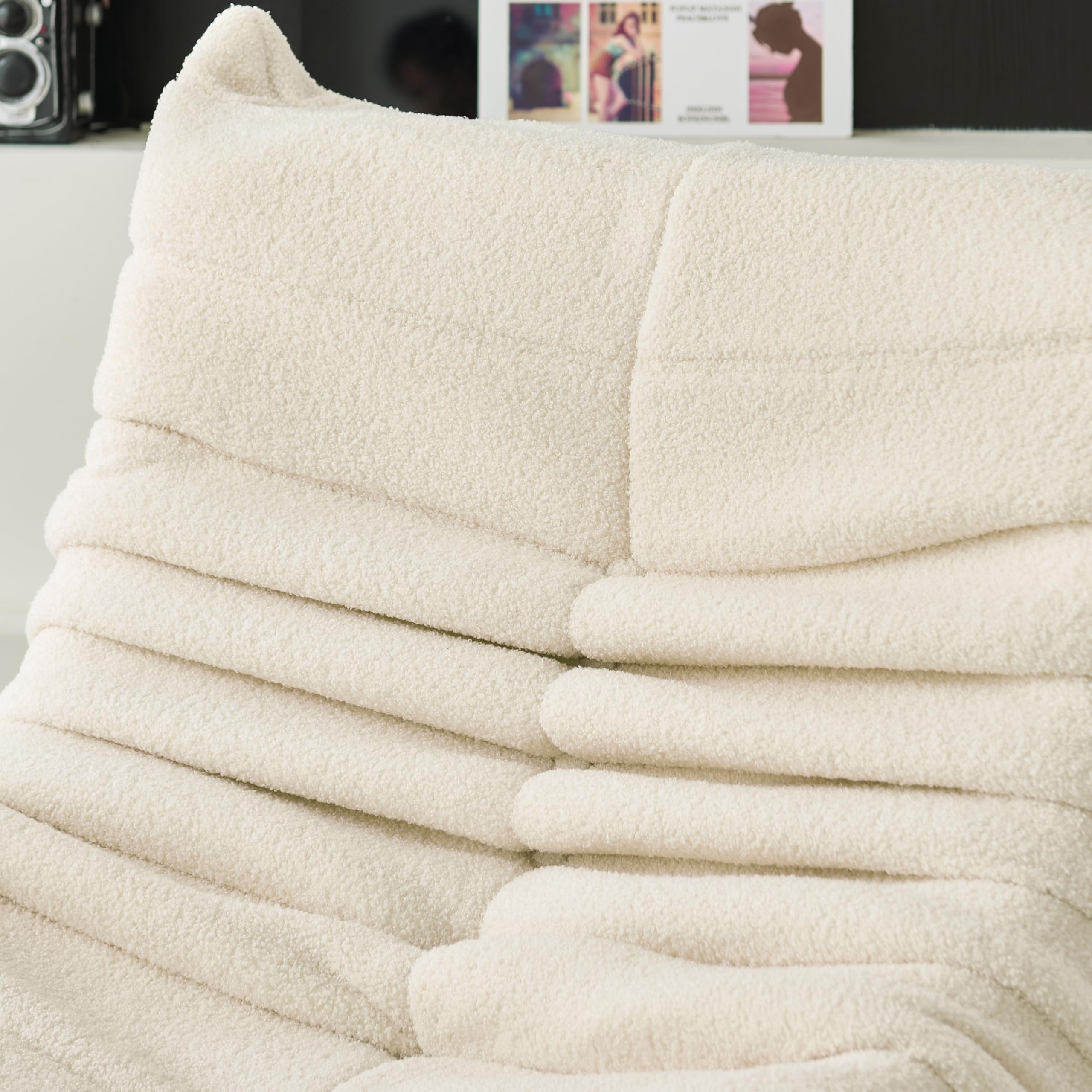 Pouf géant - Canapé de sol avec dossier - Fauteuil de lecture d'intérieur confortable XXL - Pour salon et chambre à coucher - 86 x 105 x 75 cm - Beige - 8