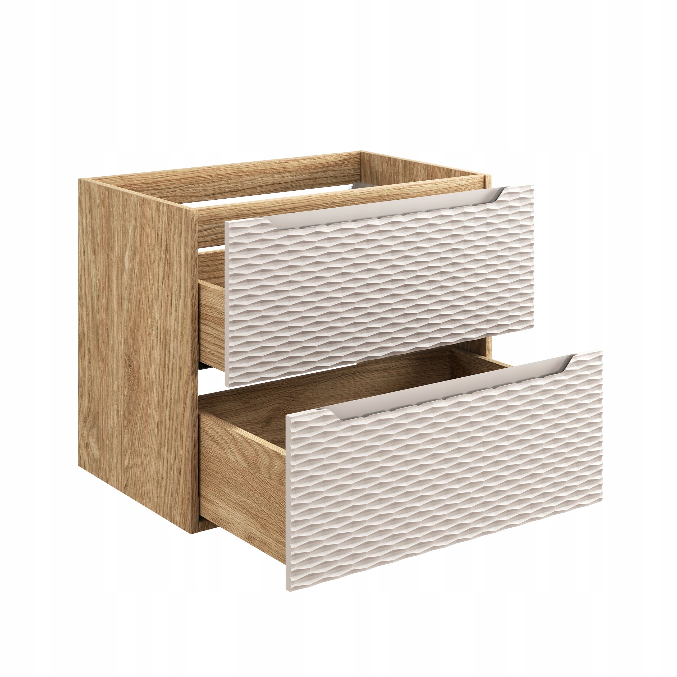 Szafka łazienkowa OCEAN 70 cm beżowa dąb olejowany front 3D MDF wisząca 2 szuflady - 7