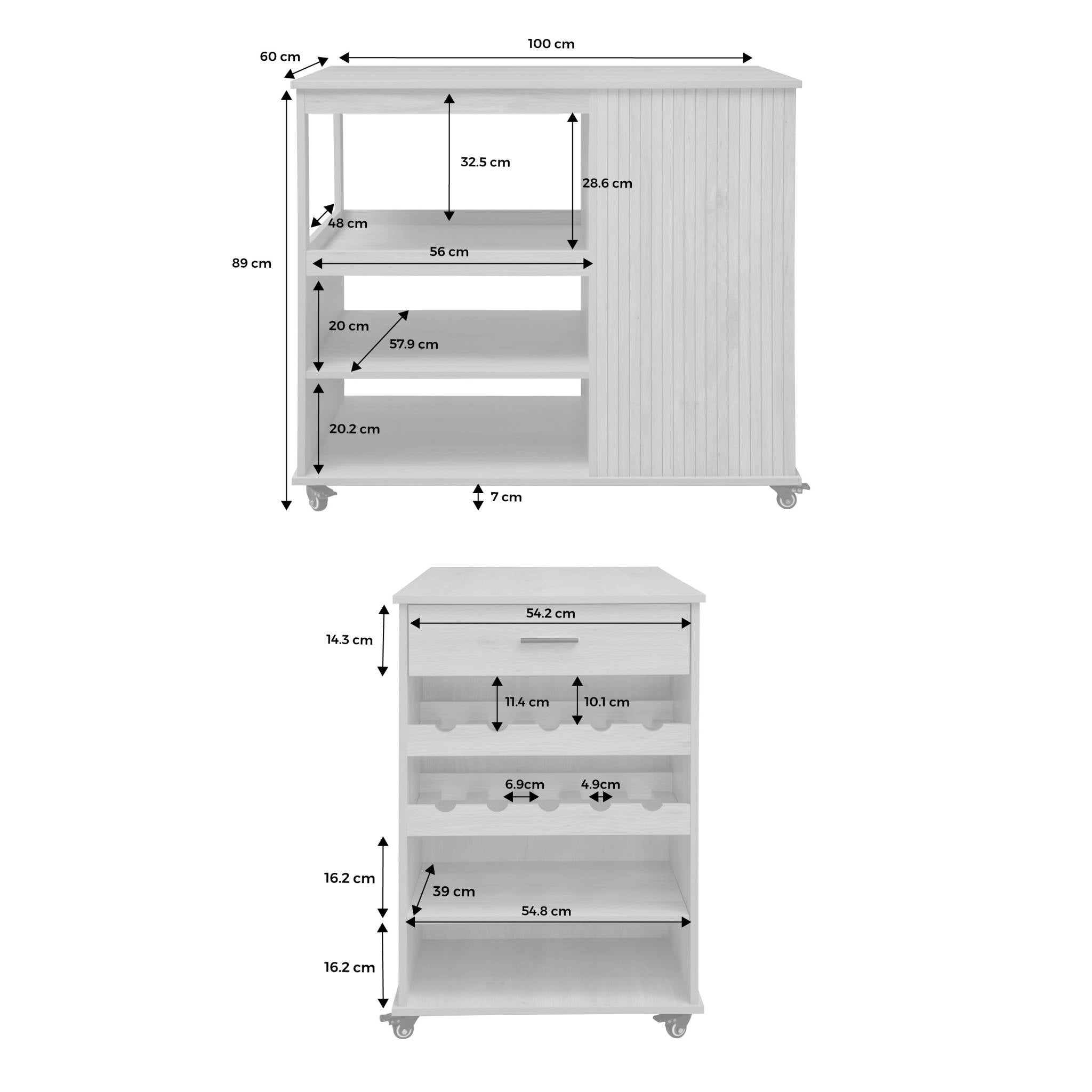 Aparador de cozinha com suporte para garrafas, 100cm, Batz, Natural, 100x60x89 cm - 4