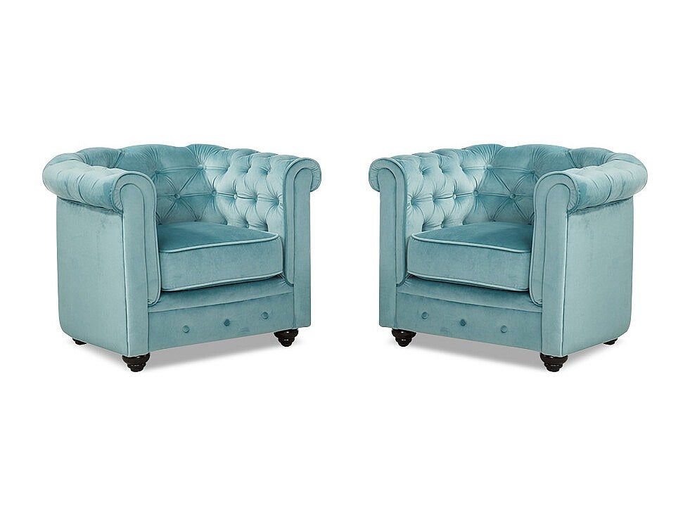 Komplet 2 foteli CHESTERFIELD - Pastelowoniebieski welur