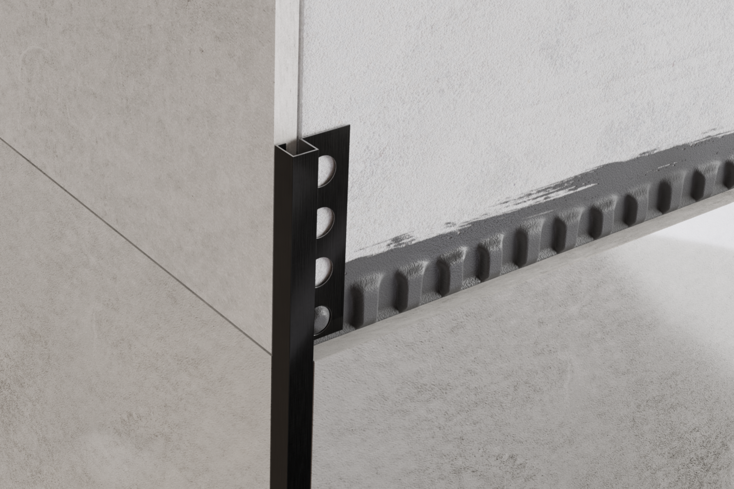 Perfil decorativo em aço inoxidável QS para azulejos preto acetinado - 10,5 x 2700 mm - 2