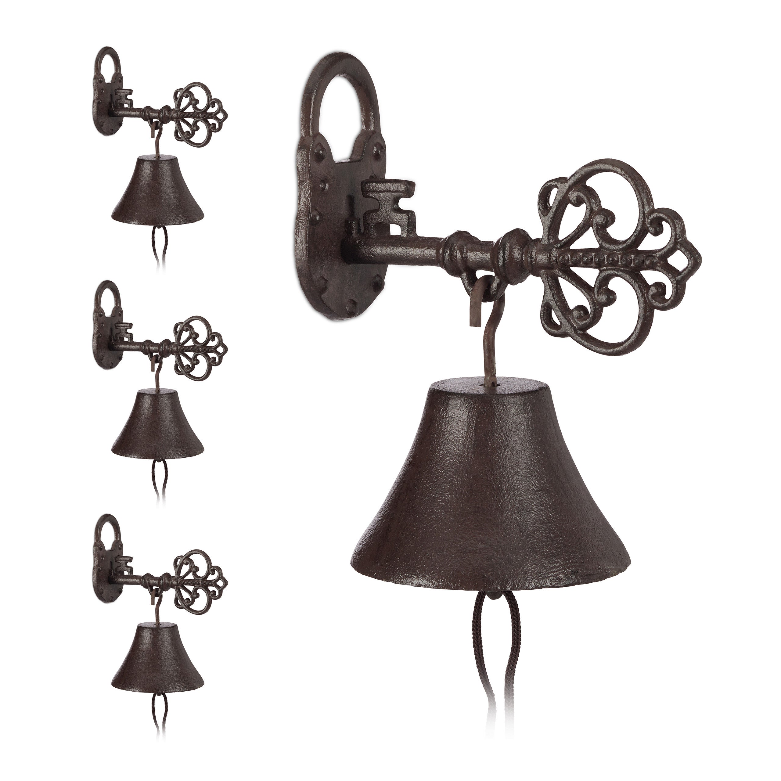 4x Cloches Porte Sonnette Fonte, Clé et Cadenas, Charme nostalgique ...
