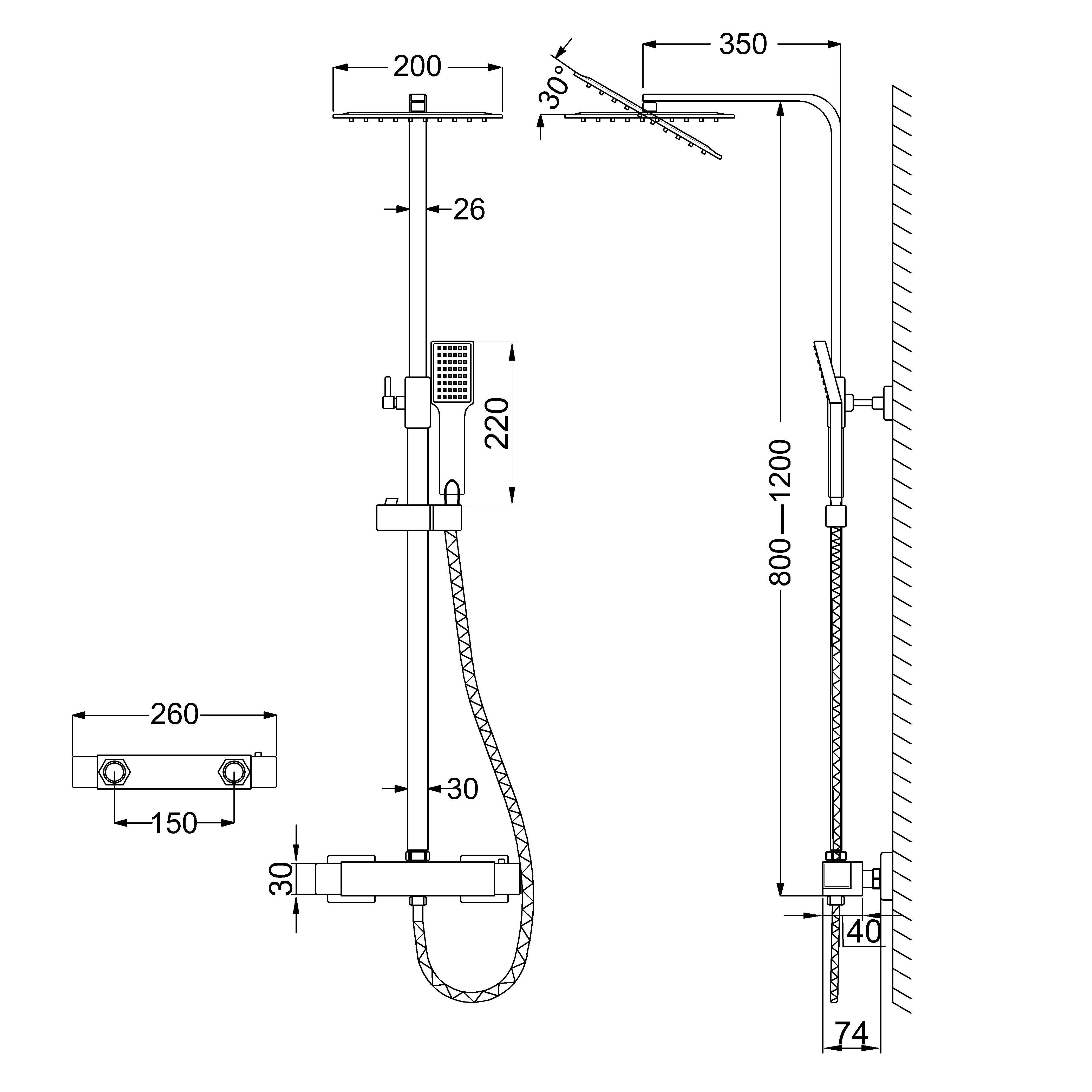 AICA Système de Douche Carré Colonne de Douche avec Mitigeur Colonne de Douche 38℃ Thermostatique Système de Douche Corps en Laiton - 2