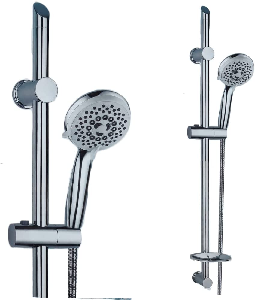 Set Asta Doccia 75 Cm In Acciaio Inox – Doccetta 12 Cm, Staffa Regolabile In Zinco, Tubo Flessibile 150 Cm – Finitura Cromo, Anticalcare