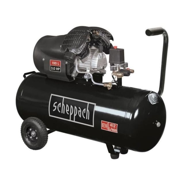 Compresseur SCHEPPACH HC110DC Black Edition bicylindre lubrifié 100L 10 bar 3CV, 2 manomètres et 2 raccords rapides