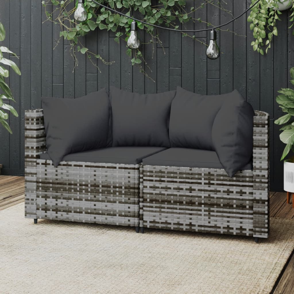 Canapé D'angle Jardin VidaXL 2 Places - Résine Tressée Noire Avec Coussins Crème