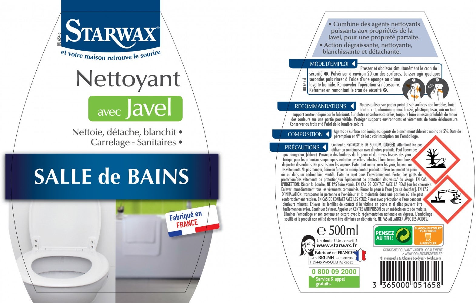 NETTOYANT JAVEL SDB PIST.500ML STARWAX - 5165 - 2
