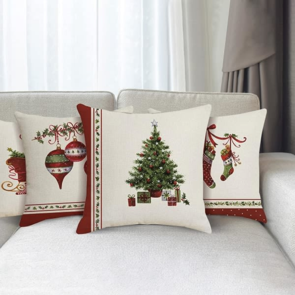 45x45cm (quattro stili) 4 pezzi Federe decorative per cuscini natalizi per soggiorno di famiglia - 3