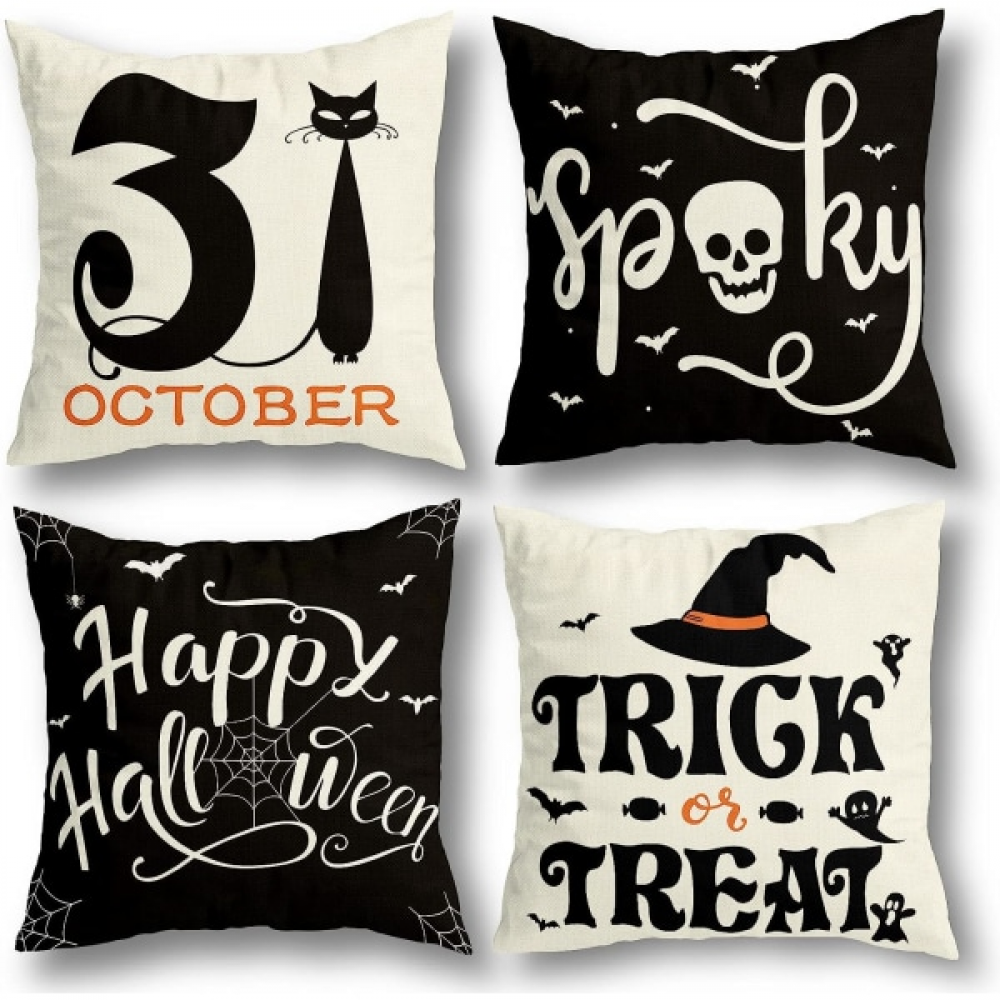Poszewki dekoracyjne na poduszki na Halloween 18 x 18 cali, zestaw 4 sztuk do dekoracji na Halloween