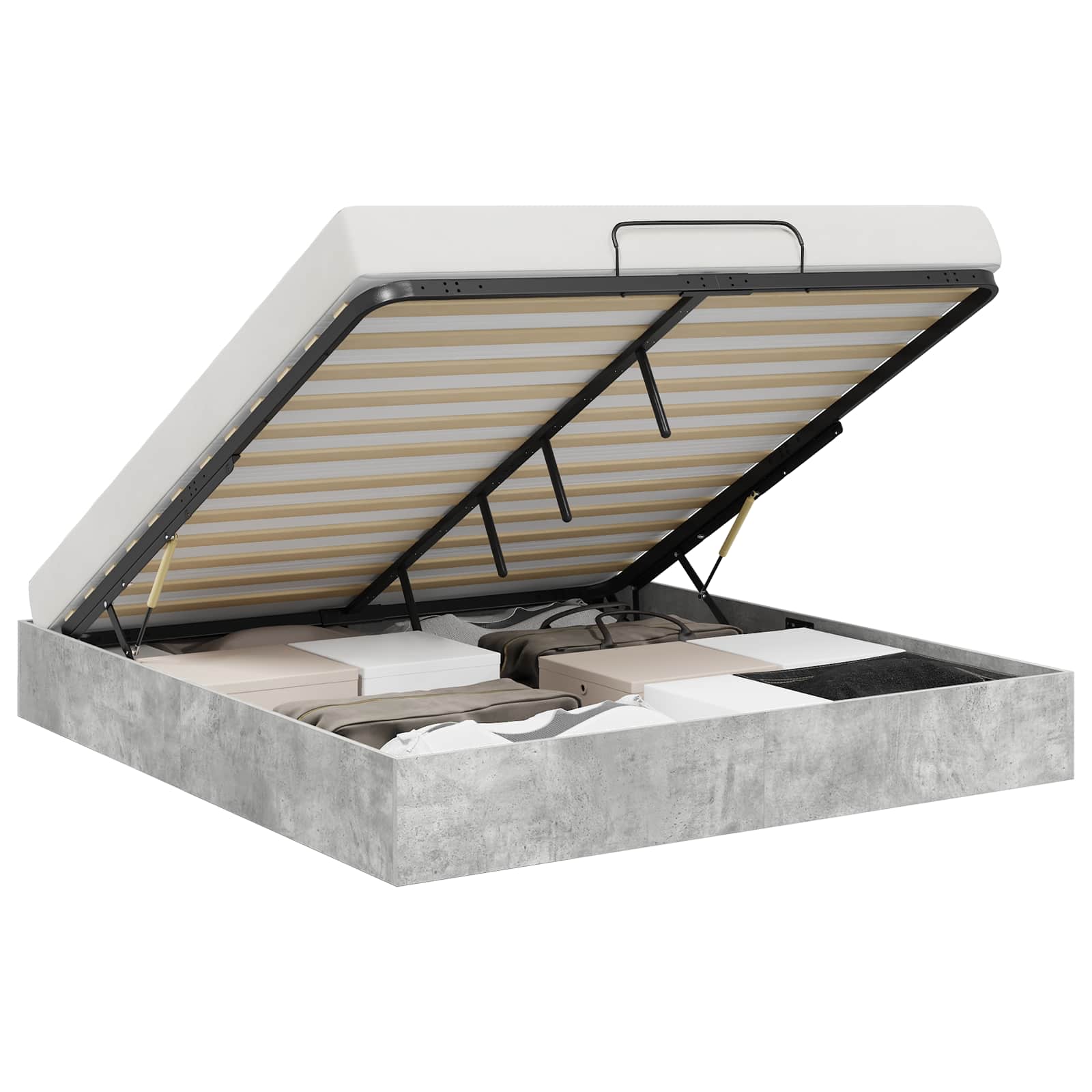 Lit ottoman béton 203 x 180 x 25 cm panneau de bois - 2