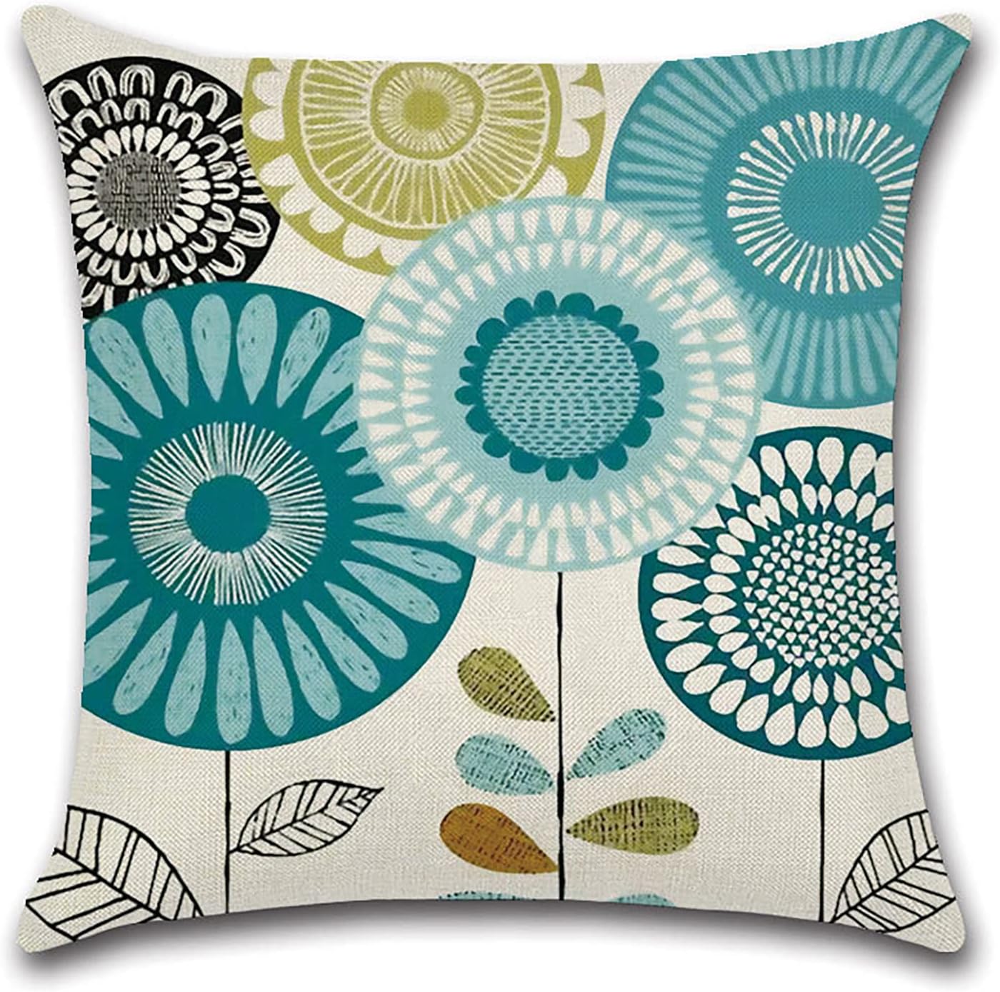 Housse de Coussin 45x45 Fleurs Décoratif Housses Coussins pour Canapé Salon Lit Extérieur Lot de 4 - Bleu Turquoise - 2