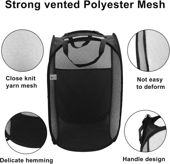 Cesto Portabiancheria Pieghevole Nero 35.5x61 Cm - In Rete, Con Manici, Per Casa E Bambini - Foto 11