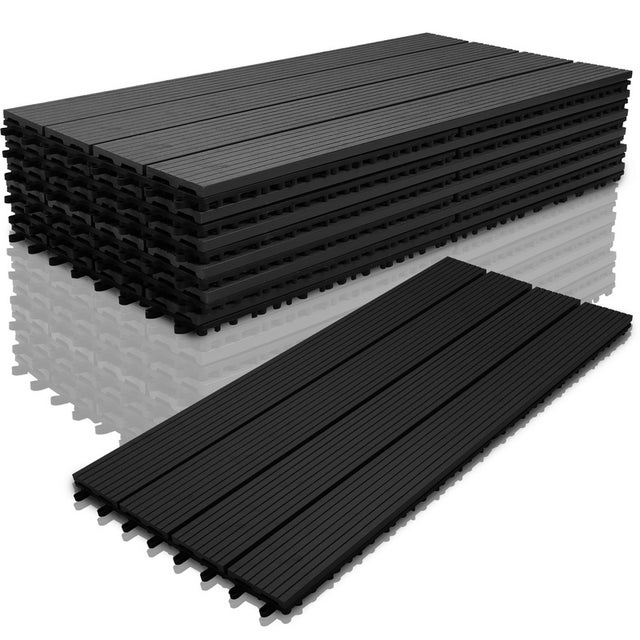 30x Piastrelle per terrazzo in composito effetto legno Piastrelle da giardino a clip in legno composito WPC 60 x 30 cm Mosaico Rivestimento Antracite