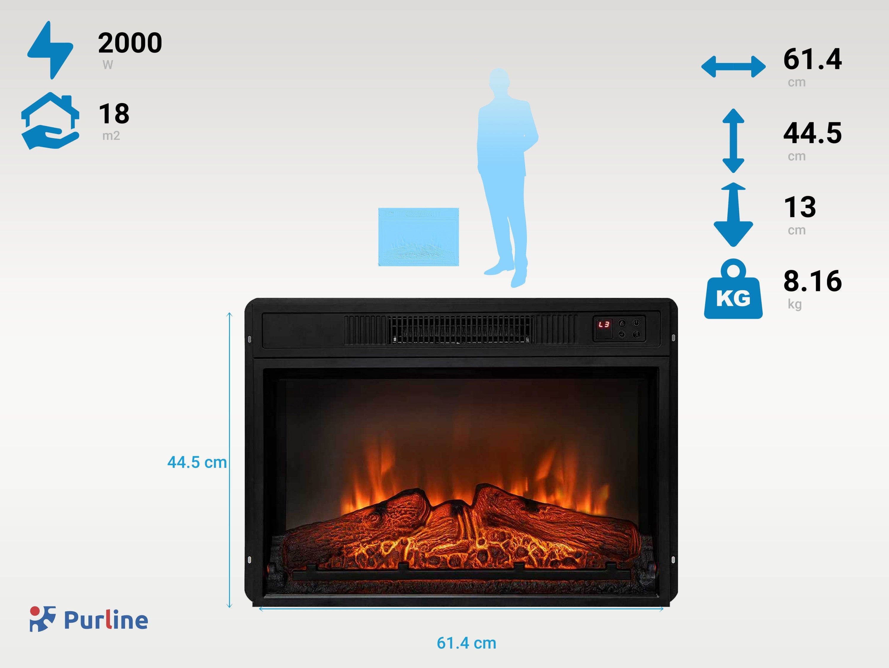 Cheminée électrique 2000W en verre trempé noir avec télécommande - 4