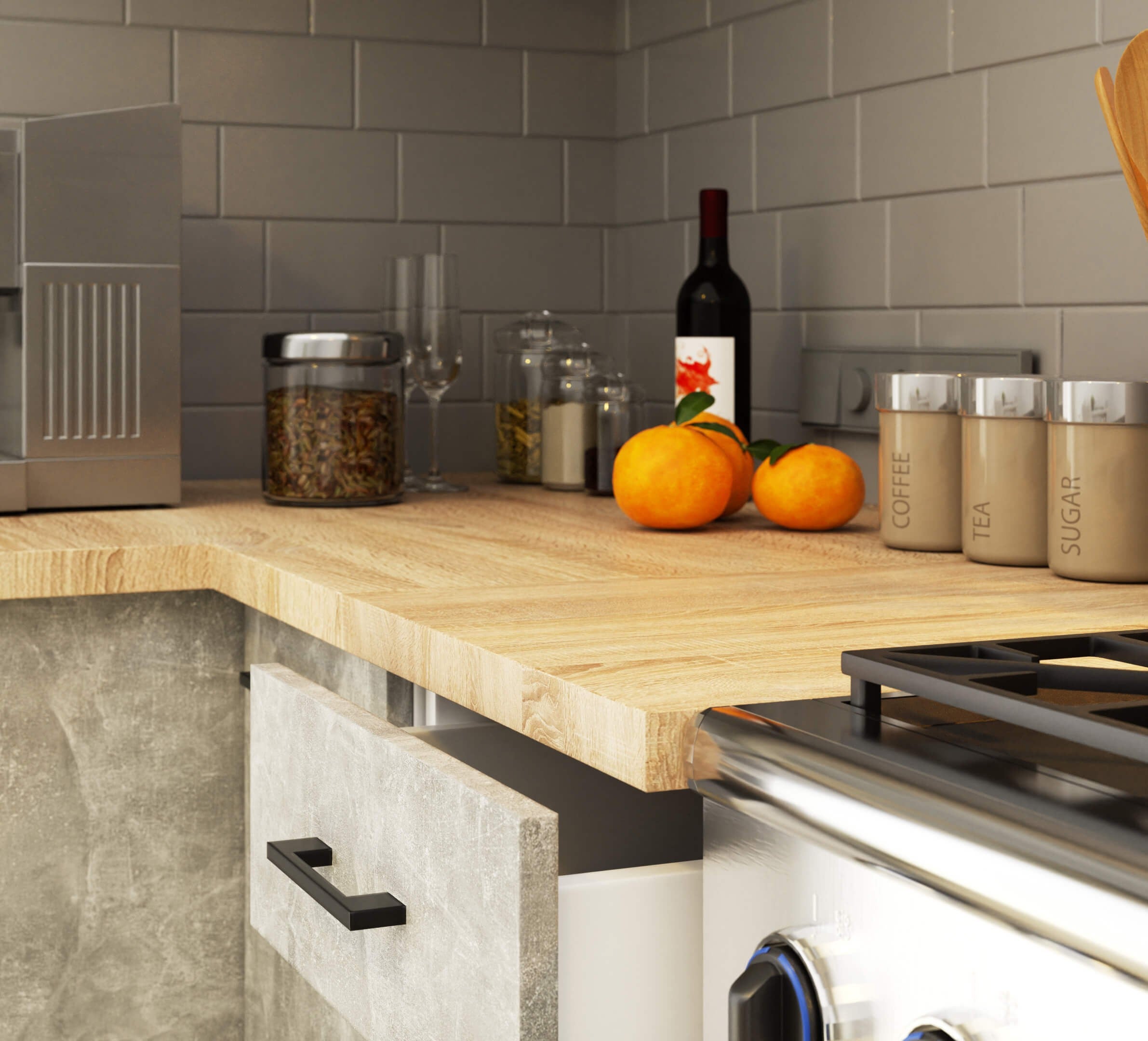 Ensemble De Cuisine AKORD OLIWIA Blanc 240 cm 11 portes 1 tiroir façade Béton 240x46x203 cm - 4